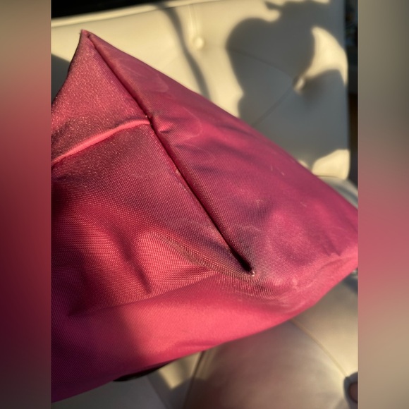 Longchamp Le Pliage Original Medium Tote Hot Pink Magenta Nylon Brown Leather - Picture 6 of 16